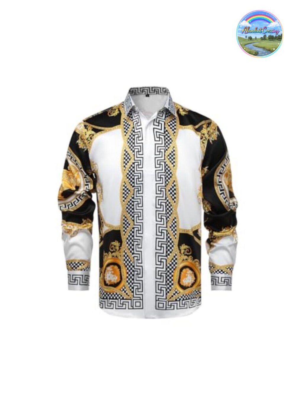Luxury Silk Satin Print Button Down Dress Shirt